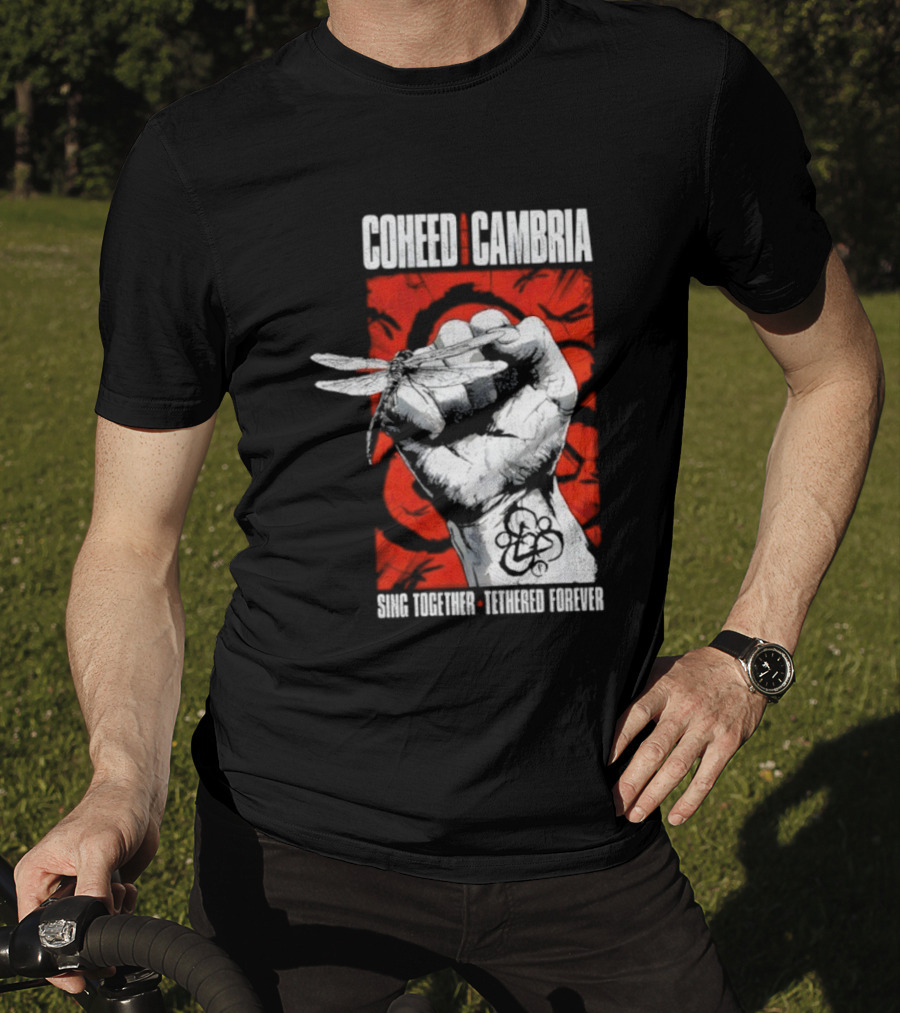 Coheed And Cambria Sing Together Tethered Forever Fist Symbol Red Background T-Shirt