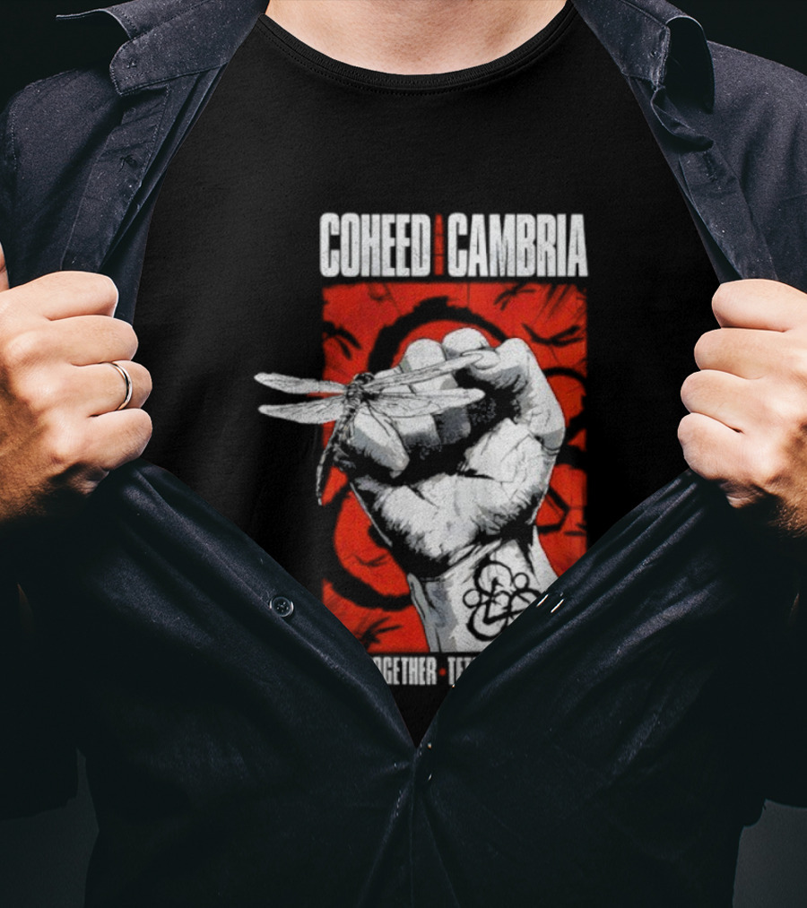 Coheed And Cambria Sing Together Tethered Forever Fist Symbol Red Background T-Shirt