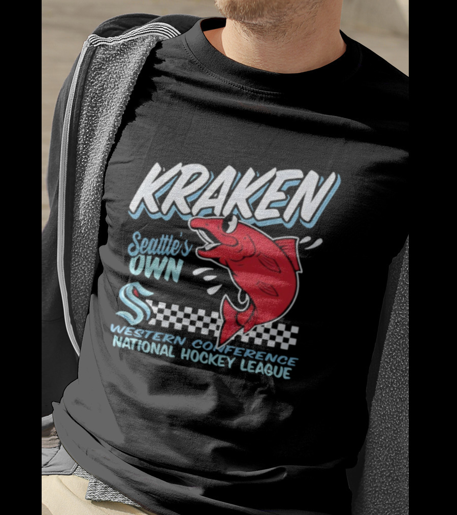 Seattle Kraken Western Conference National Hockey League Mascot Salmon T-Shirt