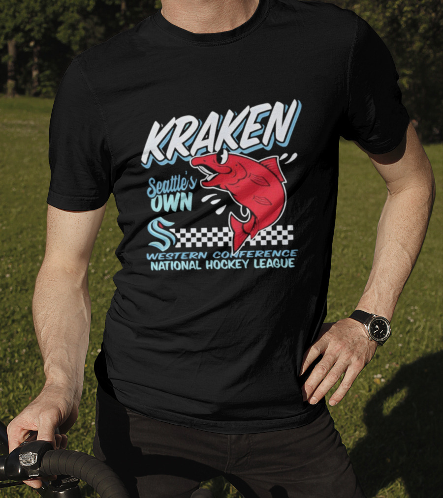 Seattle Kraken Western Conference National Hockey League Mascot Salmon T-Shirt
