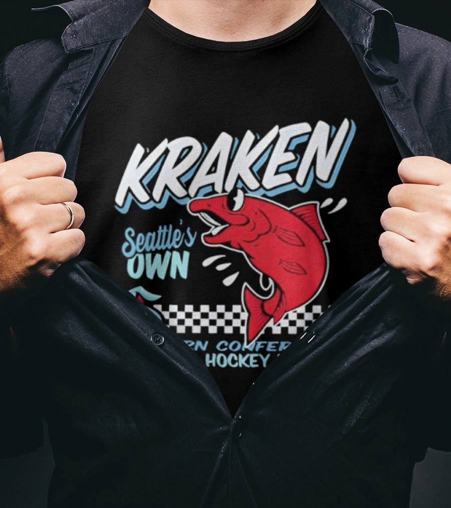 Seattle Kraken Western Conference National Hockey League Mascot Salmon T-Shirt