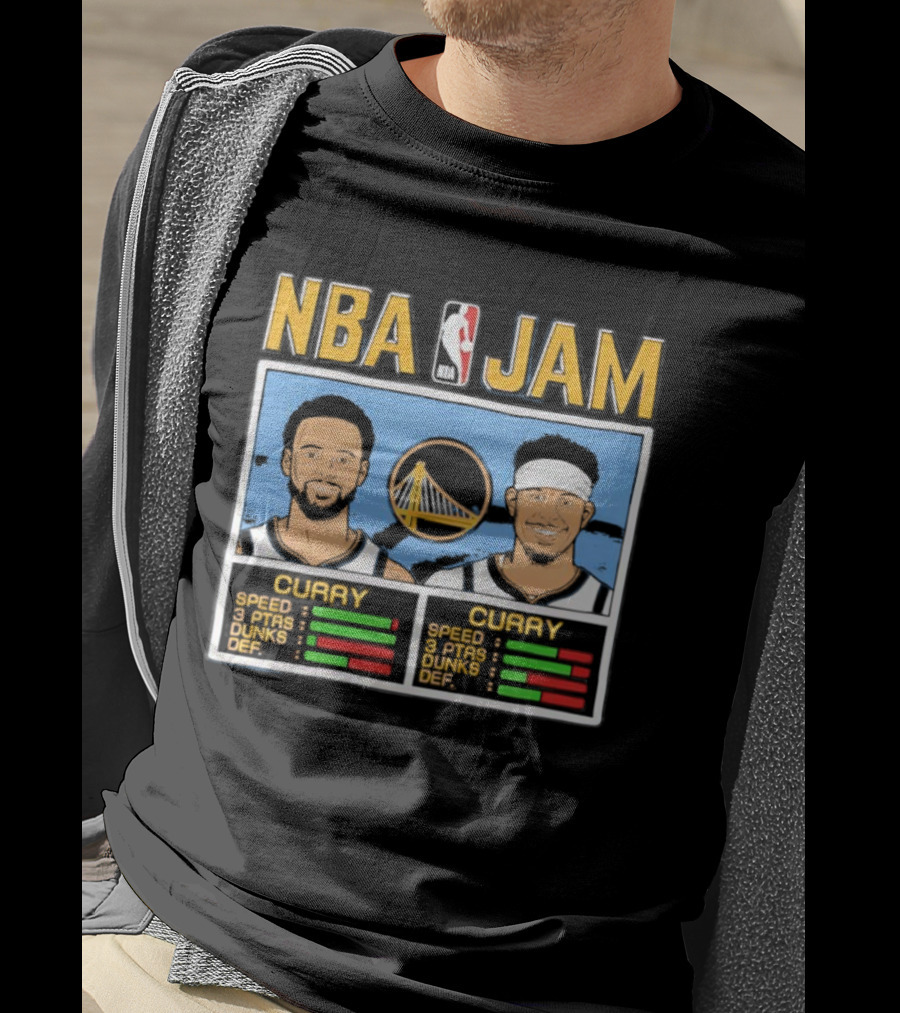 NBA Jam Golden State Warriors Stephen Curry Seth Curry Stats Retro Style T-Shirt