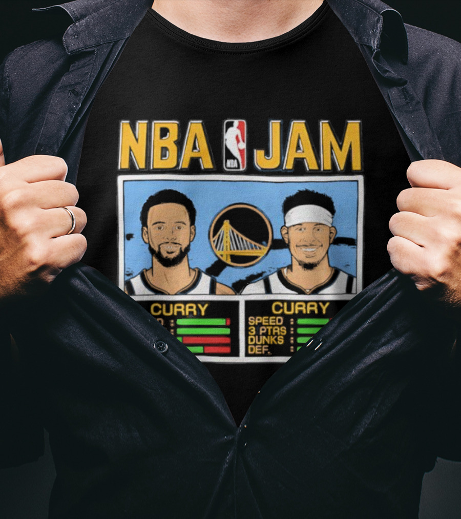 NBA Jam Golden State Warriors Stephen Curry Seth Curry Stats Retro Style T-Shirt