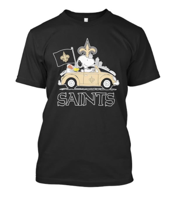 New Orleans Saints Snoopy Woodstock Car Driving Football Fan T-Shirt