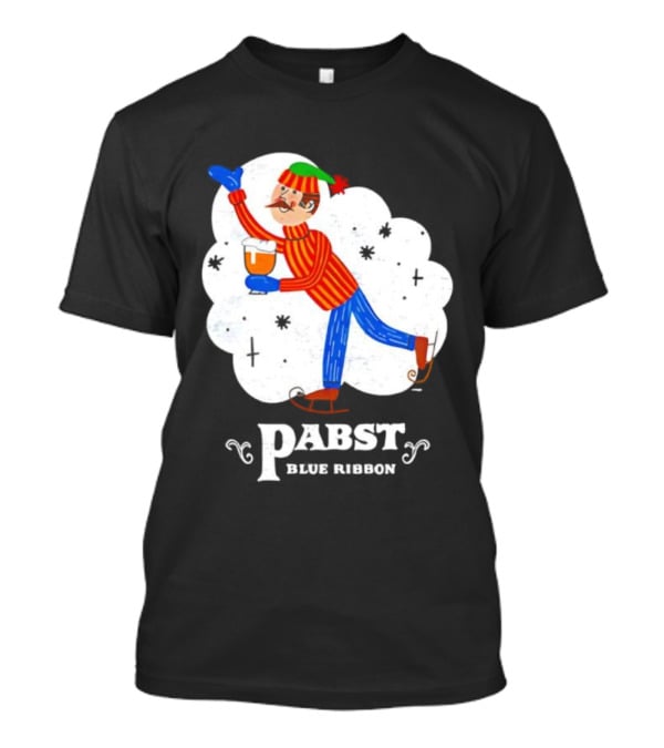 Pabst Blue Ribbon Vintage Holiday Ice Skating Elf T-Shirt
