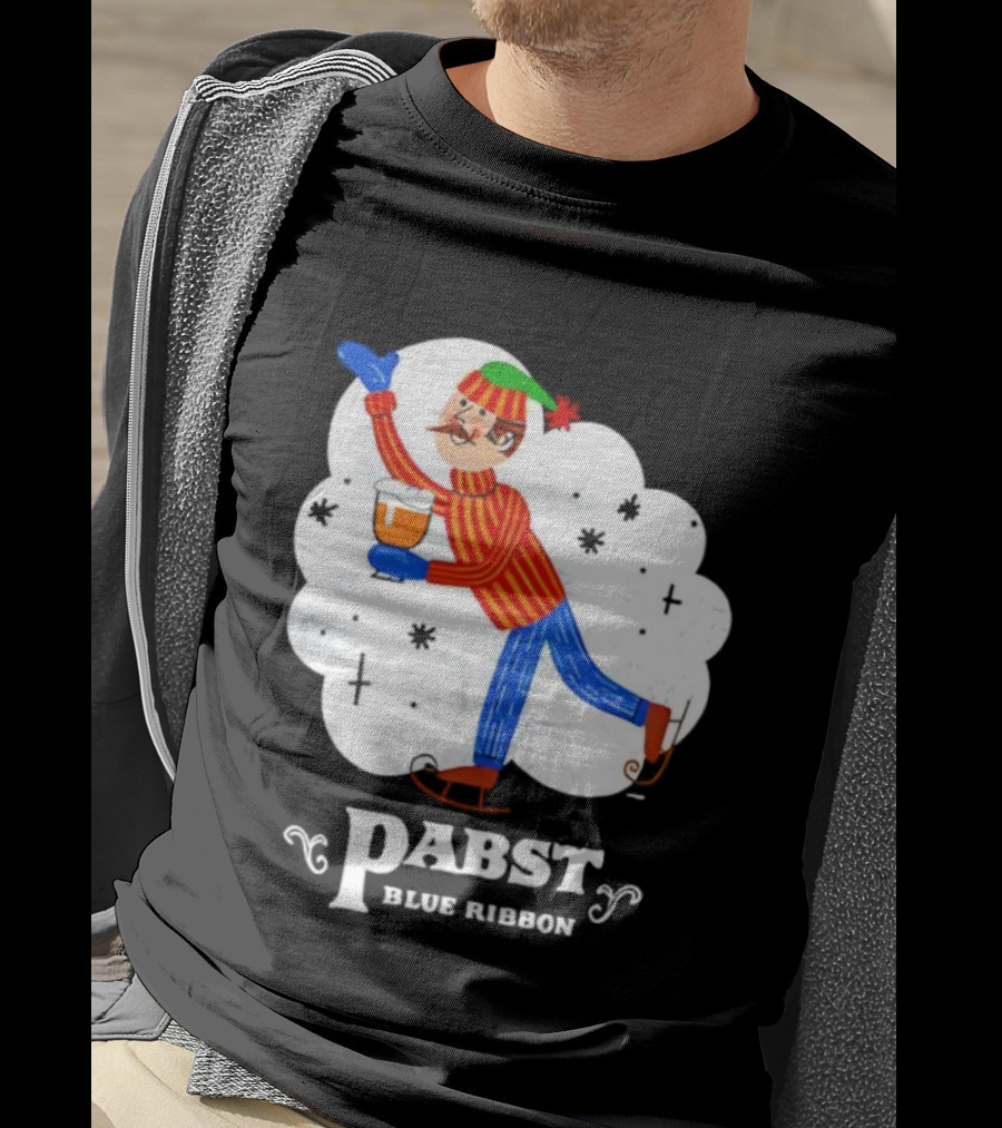 Pabst Blue Ribbon Vintage Holiday Ice Skating Elf T-Shirt