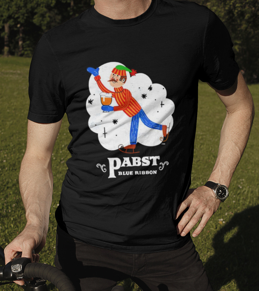 Pabst Blue Ribbon Vintage Holiday Ice Skating Elf T-Shirt