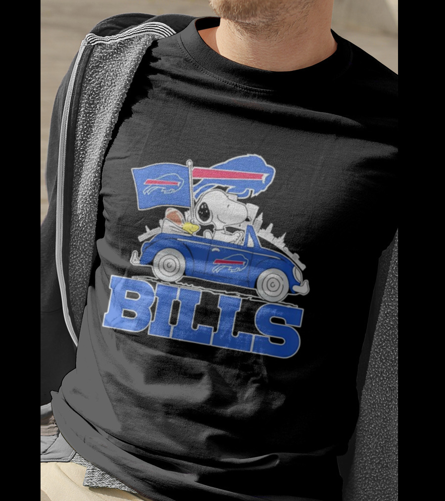 Peanuts Buffalo Bills Driving Car With Flag And Football T-Shirt