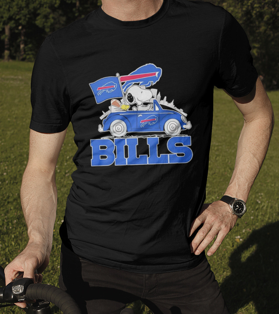 Peanuts Buffalo Bills Driving Car With Flag And Football T-Shirt