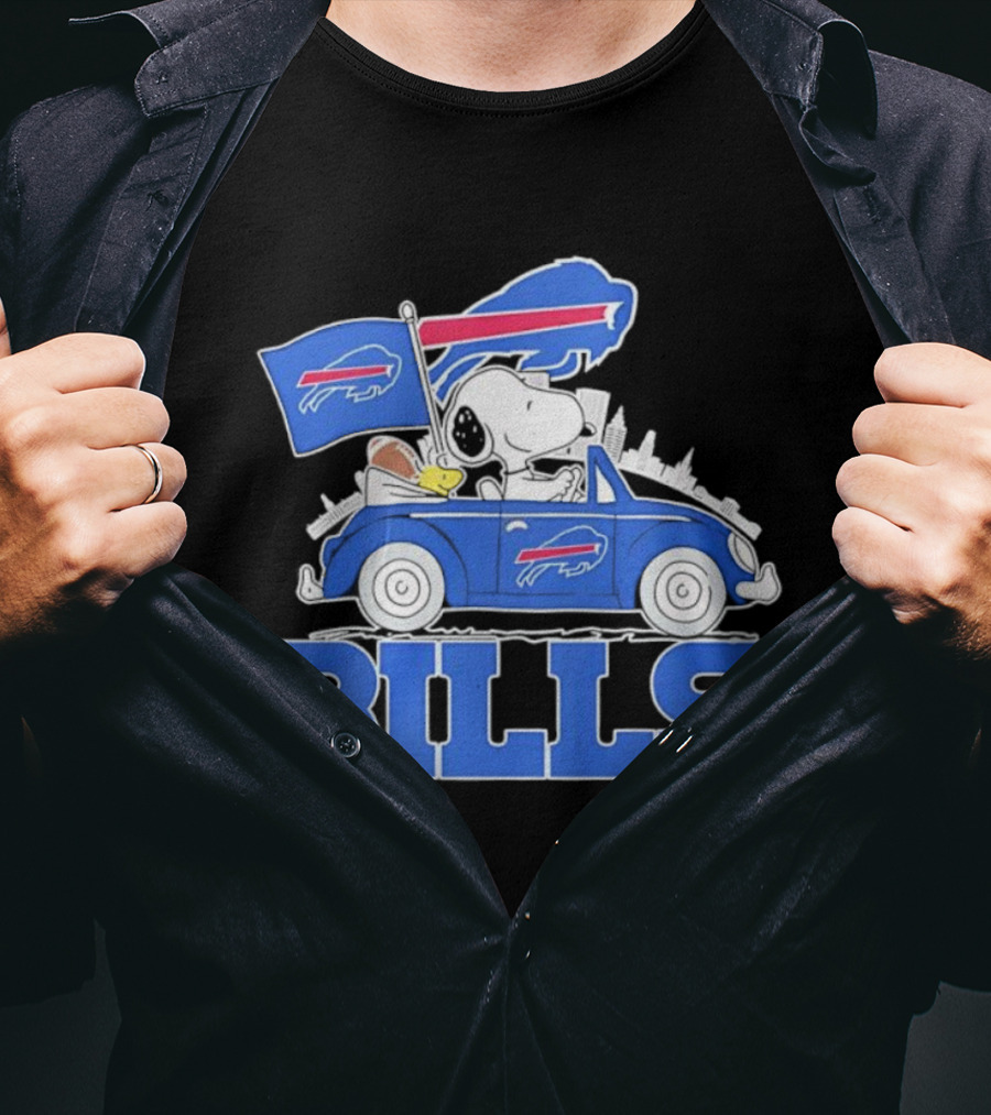 Peanuts Buffalo Bills Driving Car With Flag And Football T-Shirt