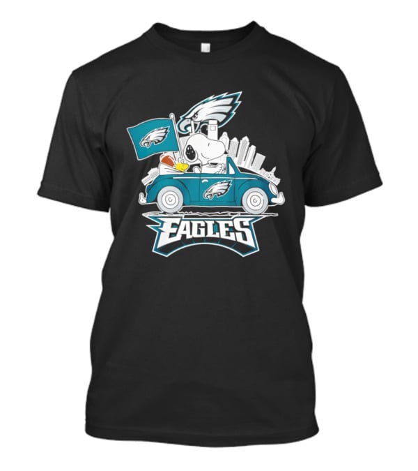 Philadelphia Eagles Snoopy Woodstock Driving Car Football Logo Fan Art T-Shirt