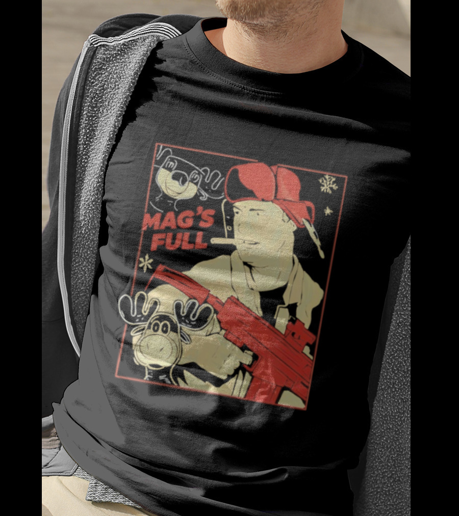 Mags Full Randy Quaid With Moose And Snowflakes T-Shirt