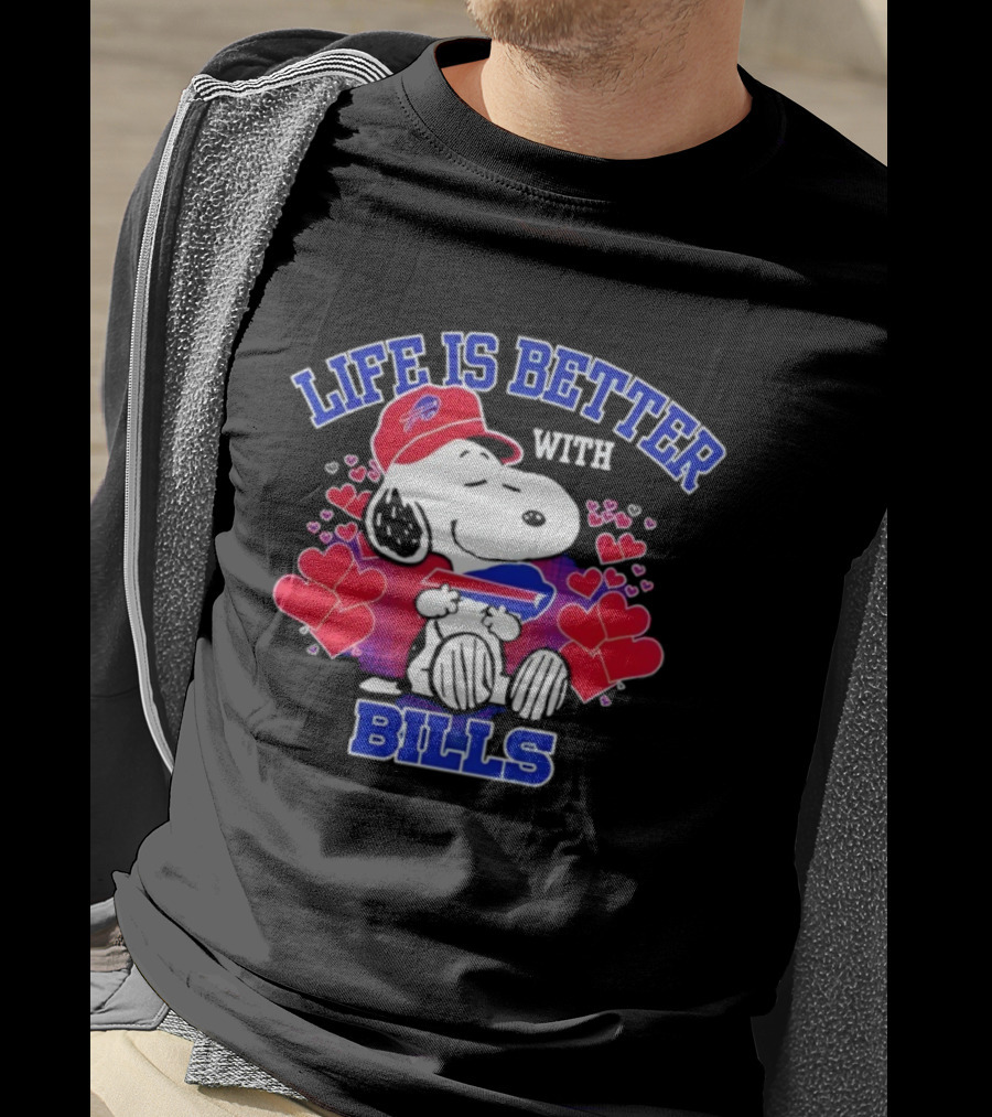 Life Is Better With Buffalo Bills Snoopy Hearts And Football Team Spirit T-Shirt