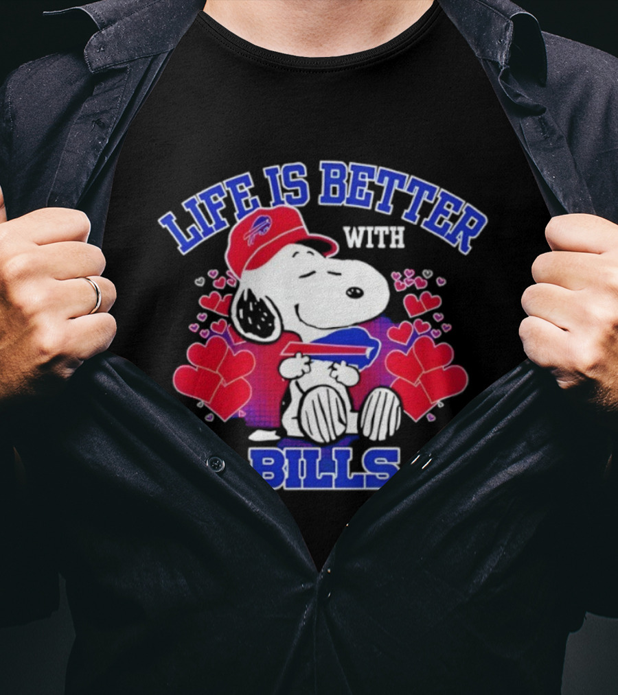 Life Is Better With Buffalo Bills Snoopy Hearts And Football Team Spirit T-Shirt