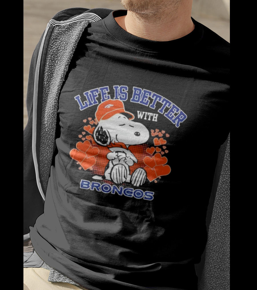 Life Is Better With Snoopy Denver Broncos Hearts T-Shirt