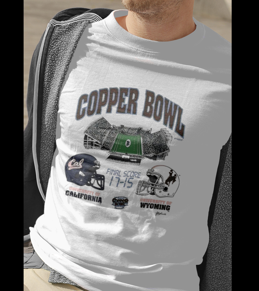 Copper Bowl Final Score 17-15 University Of Cal Vs Wyoming Football Helmets Stadium T-Shirt