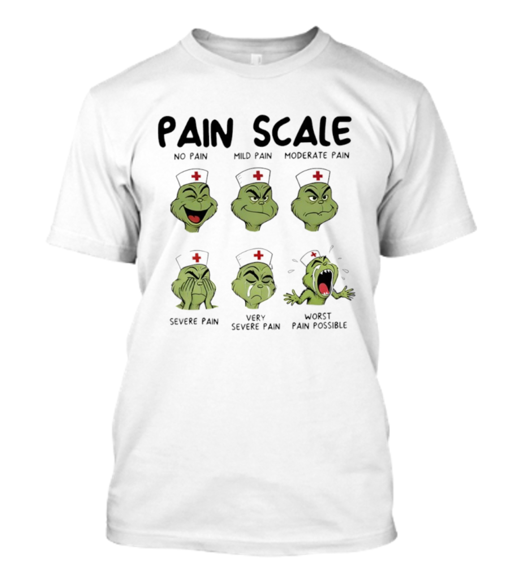 Grinch Pain Scale Nurse Christmas No To Worst Pain Levels T-Shirt
