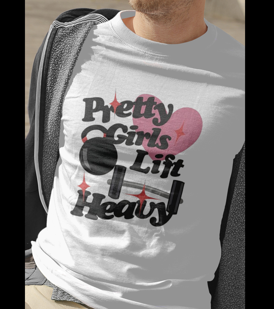 Pretty Girls Lift Heavy Dumbbells Pink Heart Gym Fitness T-Shirt