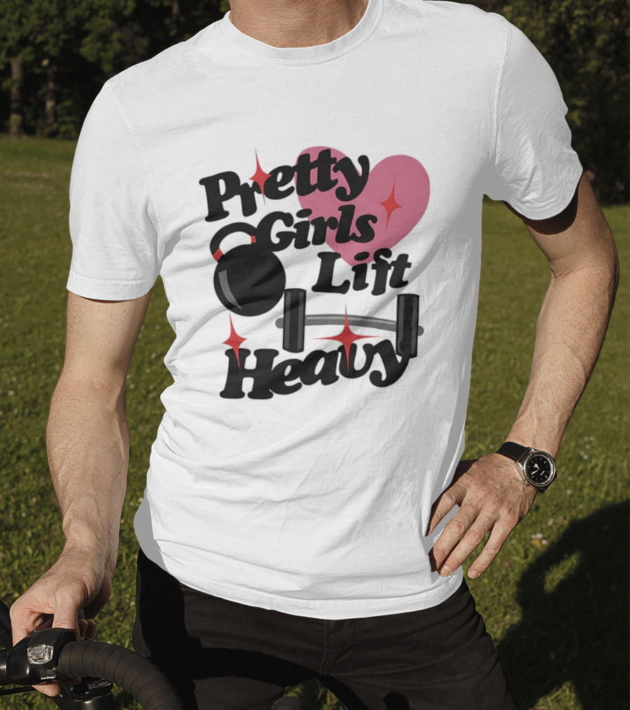 Pretty Girls Lift Heavy Dumbbells Pink Heart Gym Fitness T-Shirt