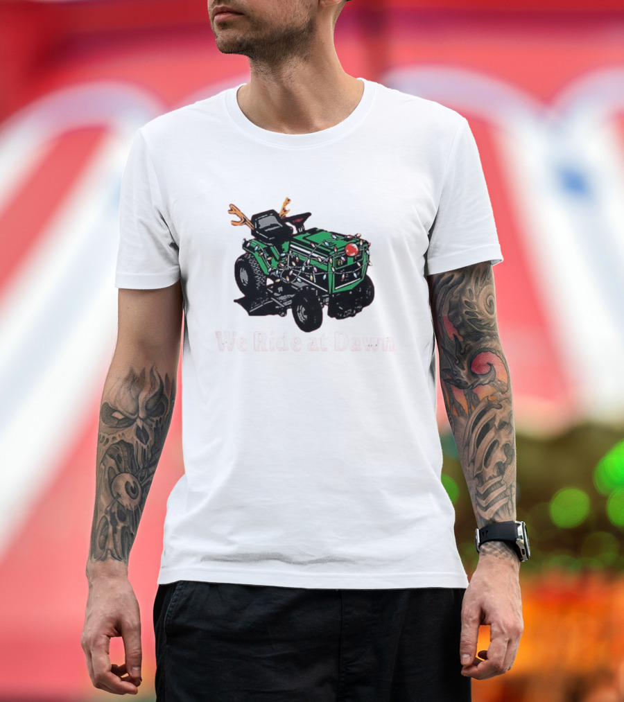 We Ride At Dawn Santa Tractor Christmas Lights Reindeer Antlers T-Shirt
