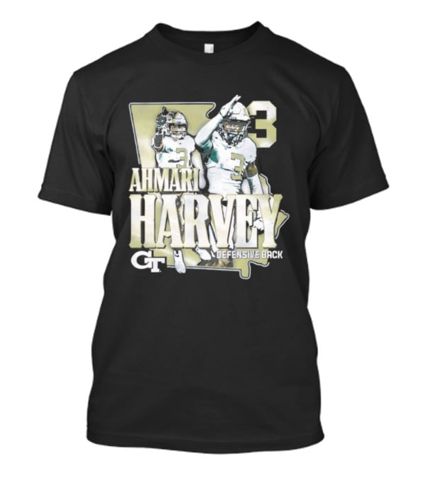 Georgia Tech Football Ahmari Harvey 3 Student Athlete Yellow Jackets T-Shirt