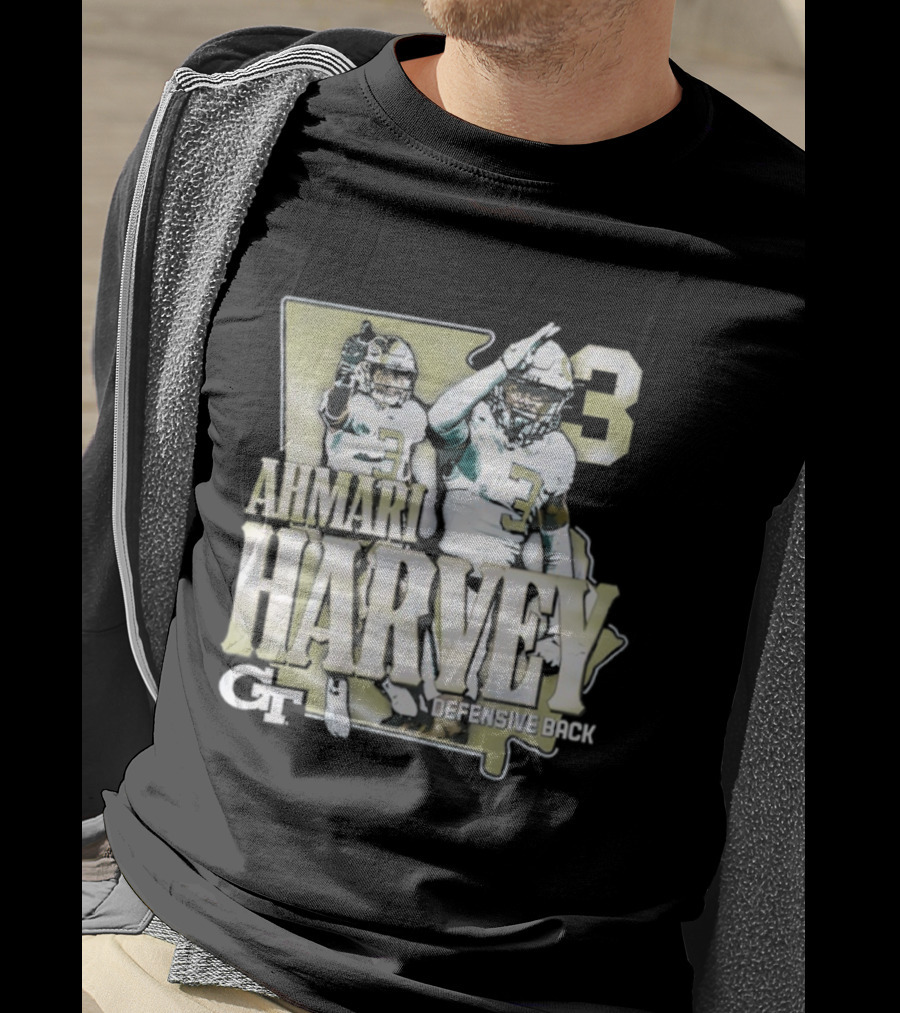 Georgia Tech Football Ahmari Harvey 3 Student Athlete Yellow Jackets T-Shirt