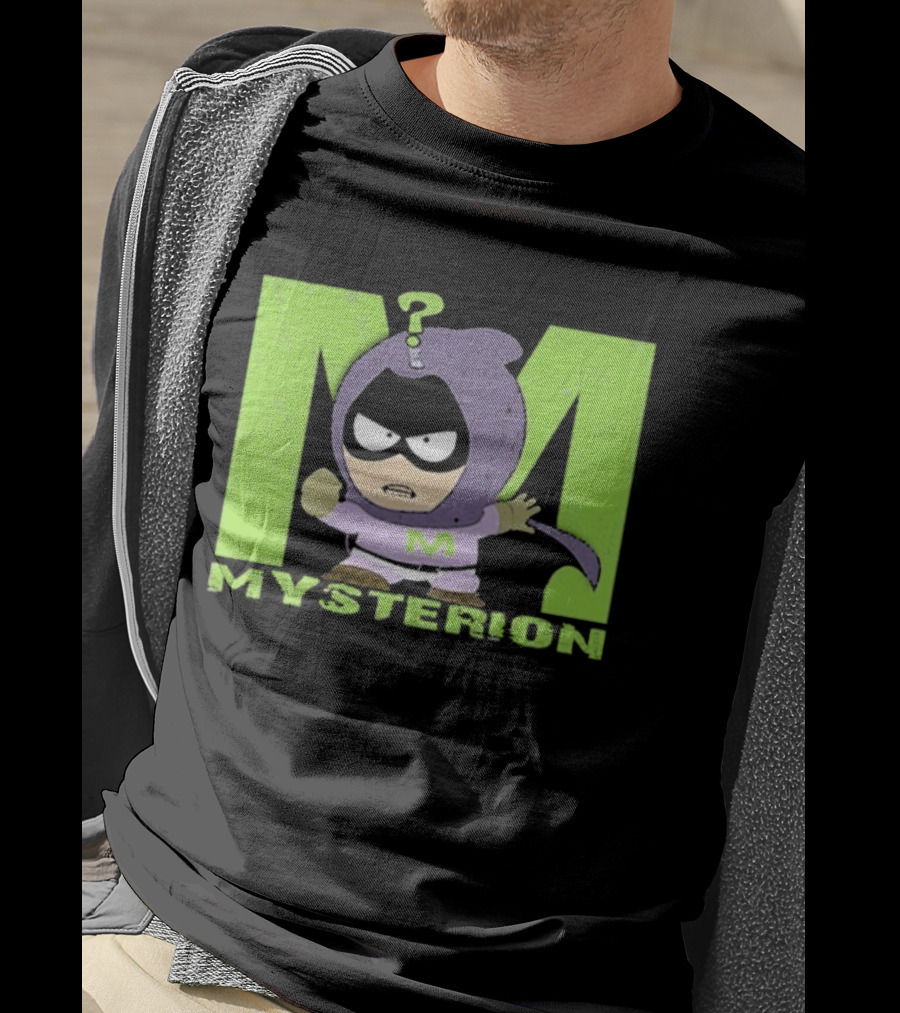 South Park Mysterion Character Pose With Green M Logo T-Shirt