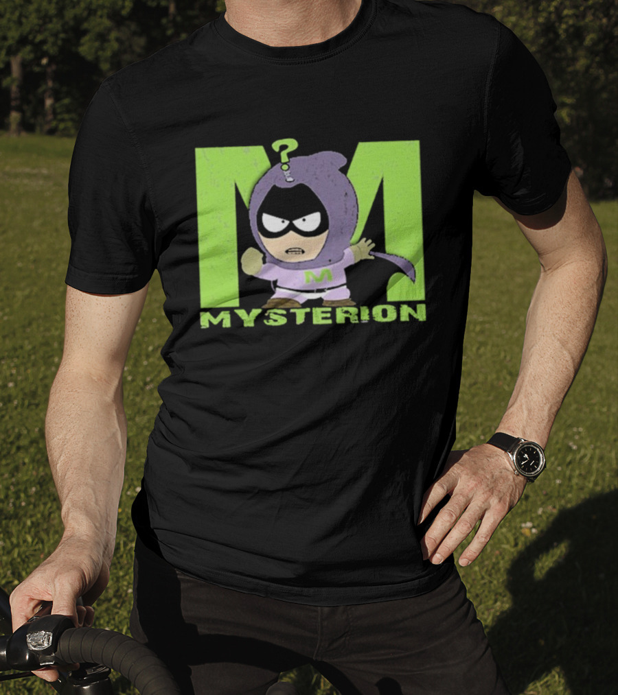 South Park Mysterion Character Pose With Green M Logo T-Shirt