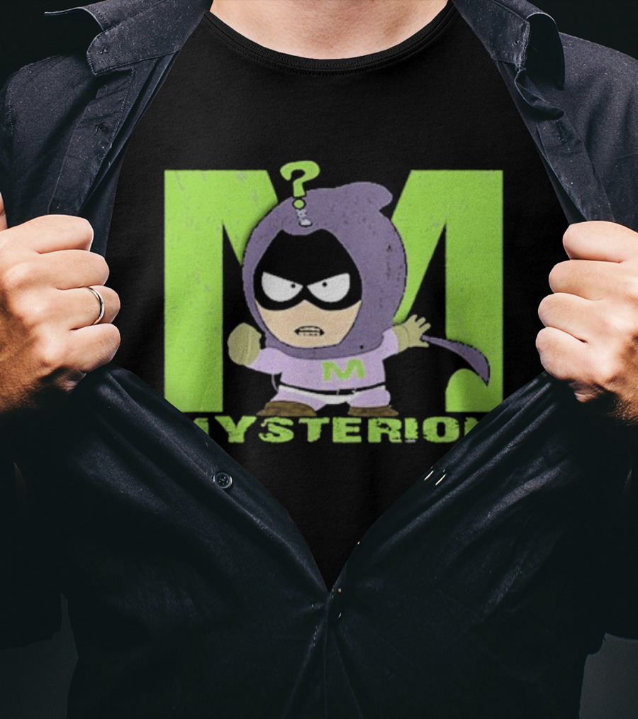 South Park Mysterion Character Pose With Green M Logo T-Shirt