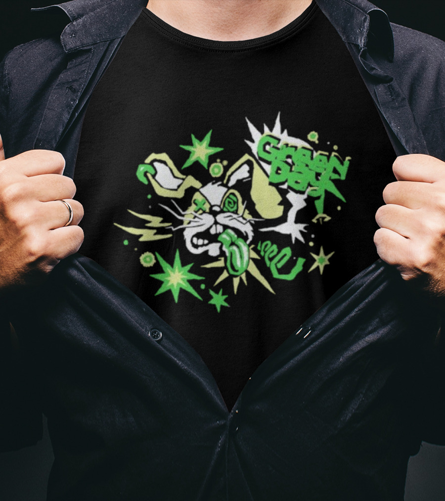 Green Day Buzzed Bunny Energetic Cartoon Explosion T-Shirt