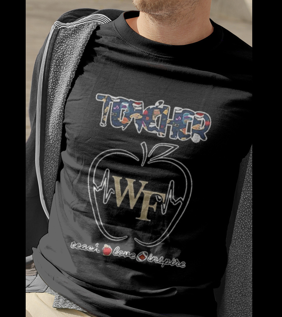 Wake Forest Demon Deacons Teacher Appreciation Teach Love Inspire Apple WF Logo T-Shirt