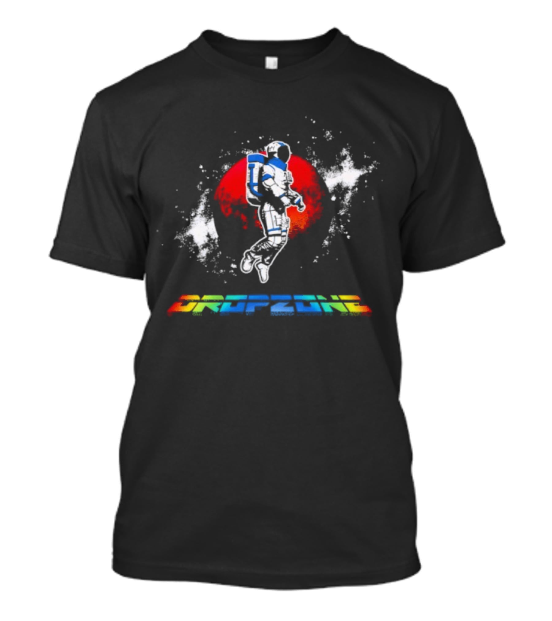 Dropzone Retro Astronaut In Front Of Red Sun Retro Gaming Style T-Shirt