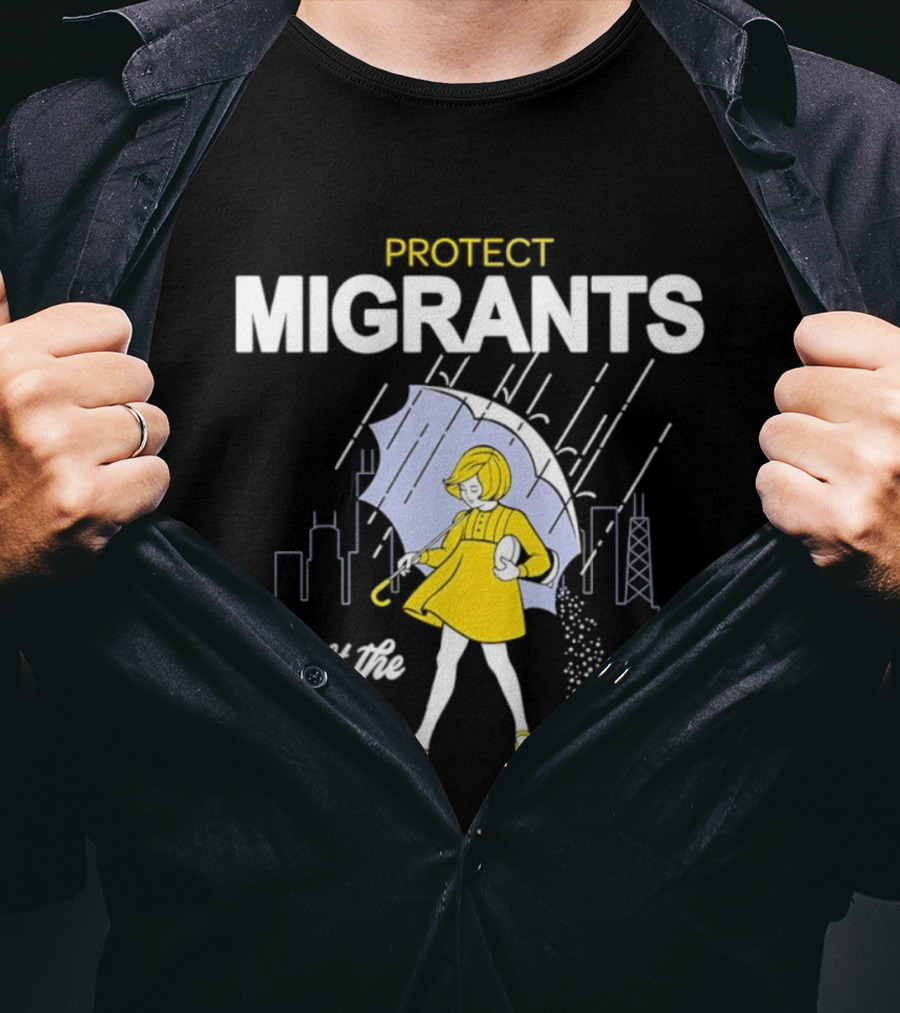 Chicago Midwest Protect Migrants Salt The Ice Umbrella Girl Rain Skyline T-Shirt