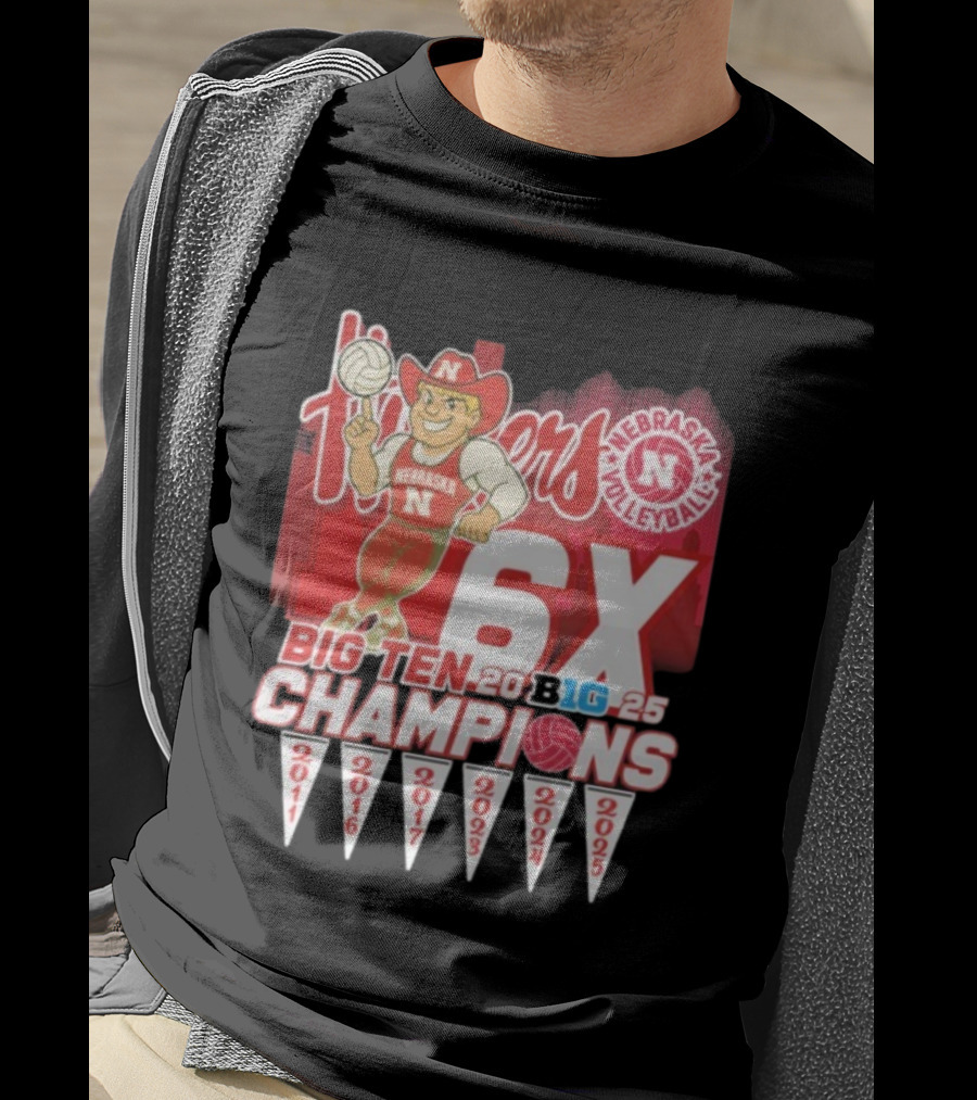 Nebraska Volleyball Big Ten Champions 2025 6X Cornhuskers Mascot T-Shirt