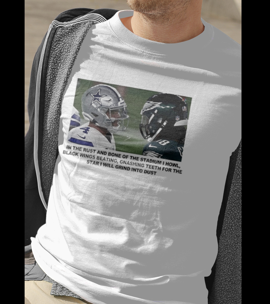 Philadelphia Eagles And Dallas Cowboys Black Wings Beat Fabric Grind Into Dust T-Shirt