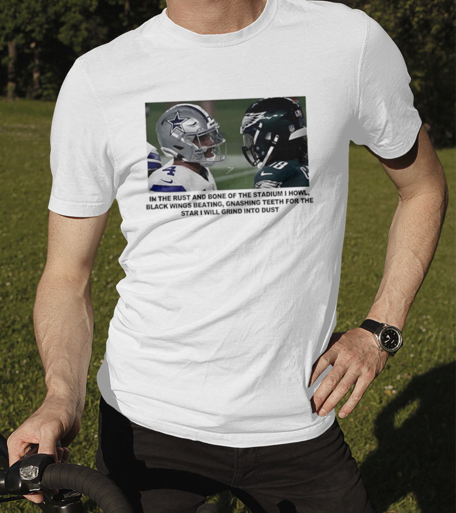 Philadelphia Eagles And Dallas Cowboys Black Wings Beat Fabric Grind Into Dust T-Shirt