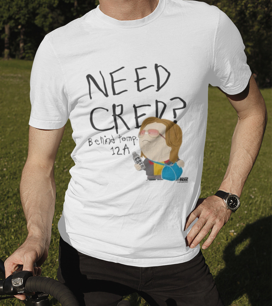 South Park Need Cred Behind Temp 12A Character Holding Microphone T-Shirt