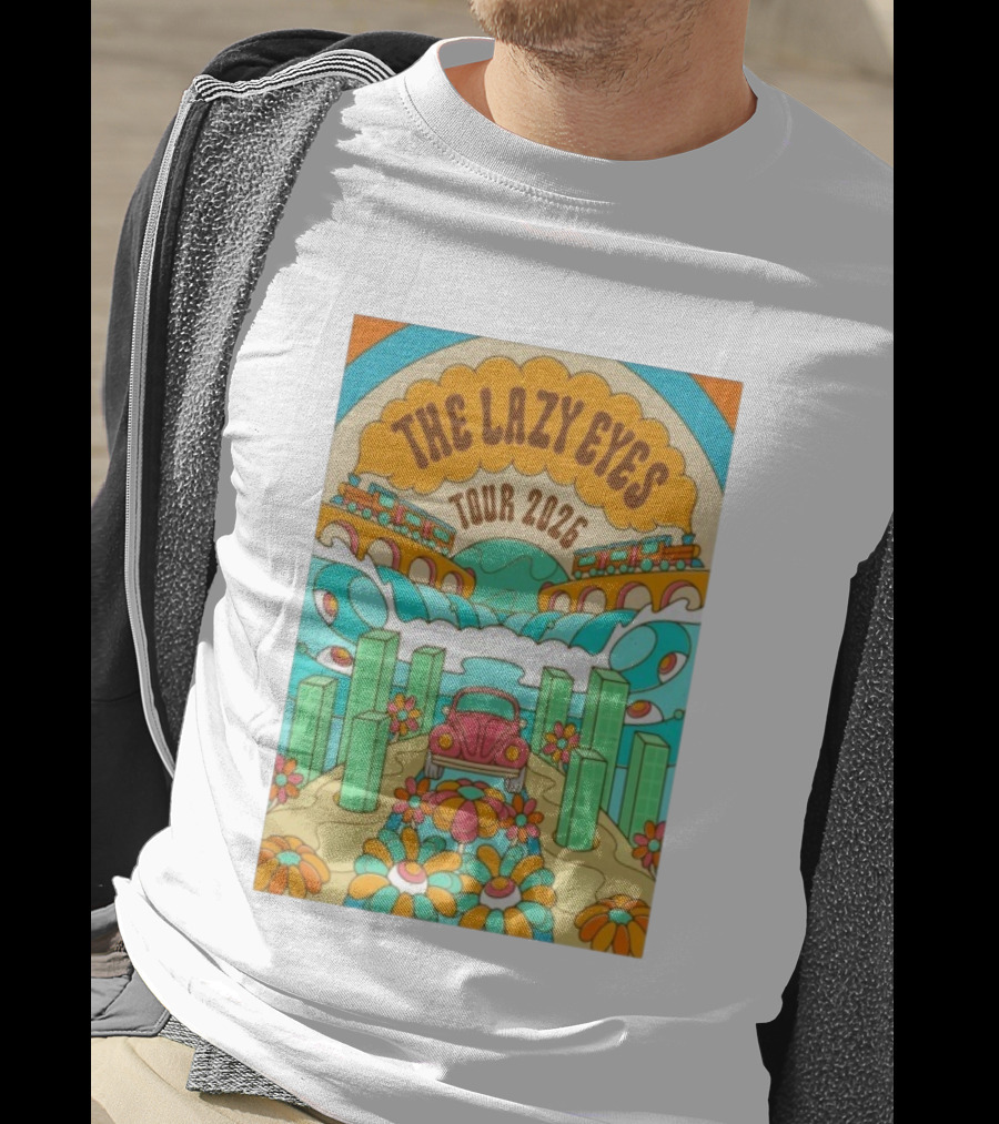 The Lazy Eyes Tour 2026 Retro Psychedelic Car And Flower Design T-Shirt