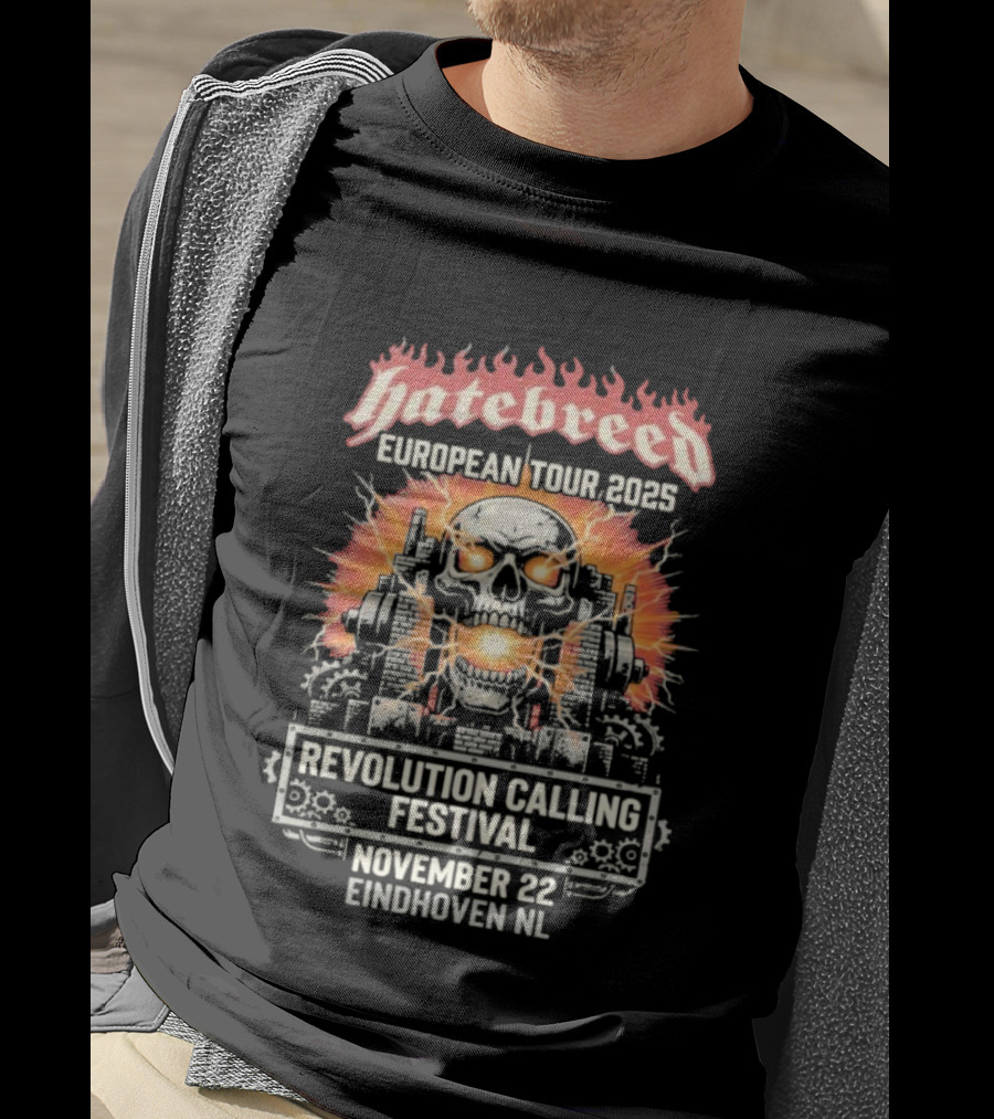 Hatebreed European Tour 2025 Revolution Calling Festival November 22 Eindhoven Netherlands Klokgebouw Hardcore Punk Skull Art T-Shirt