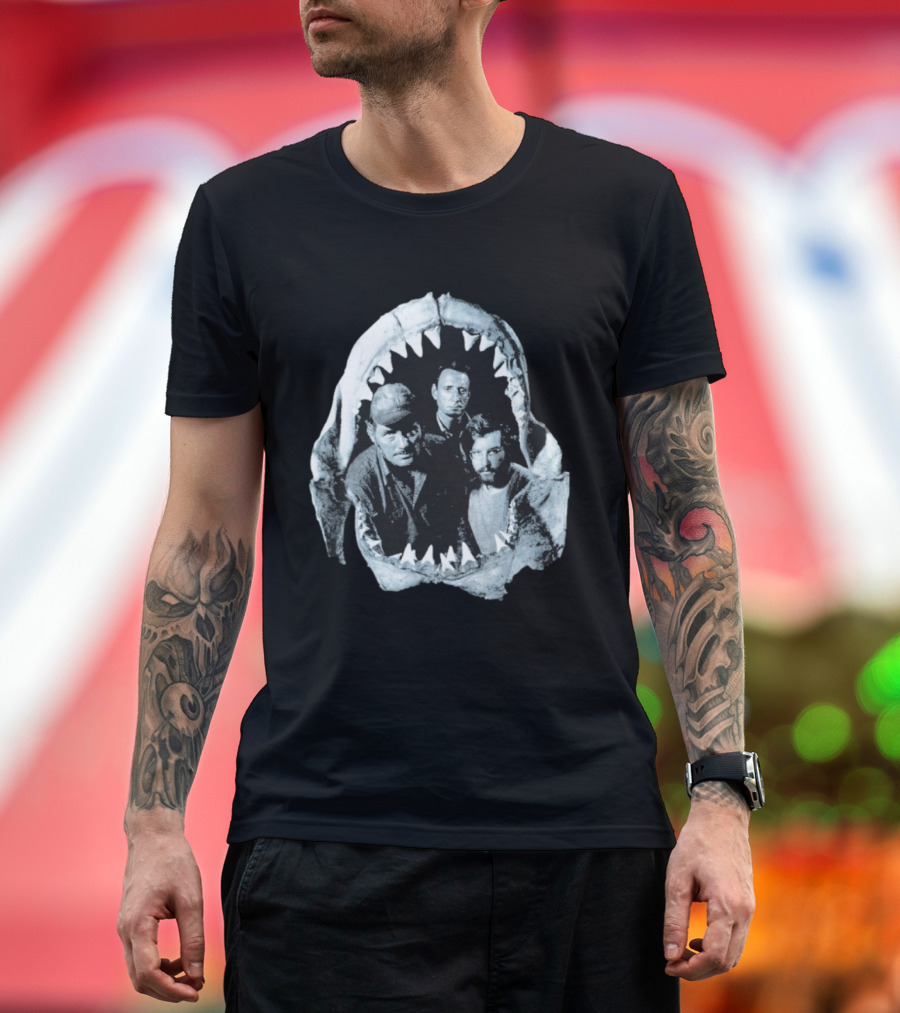 Jaws The Crew Steven Spielberg Classic Movie Cast Inside Shark Mouth T-Shirt