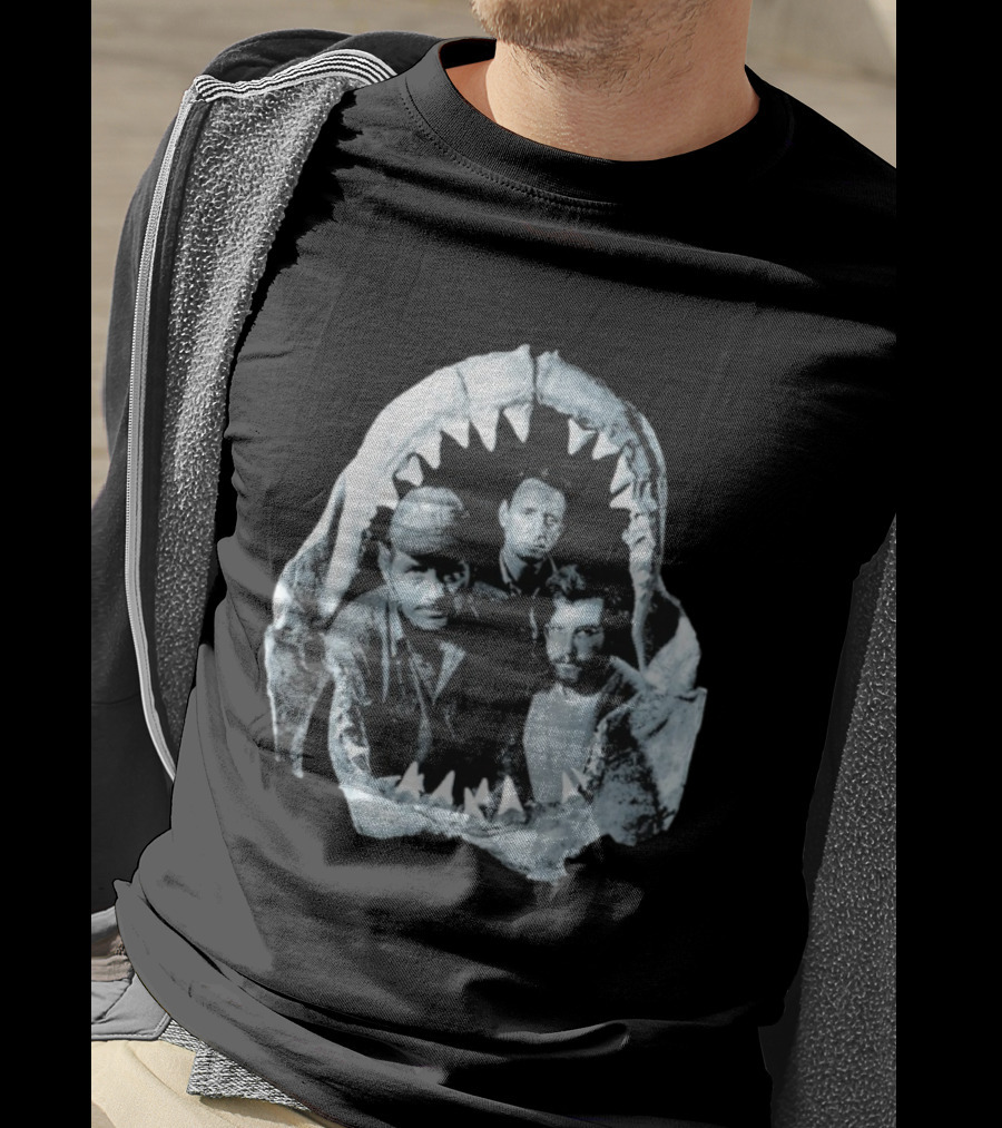 Jaws The Crew Steven Spielberg Classic Movie Cast Inside Shark Mouth T-Shirt