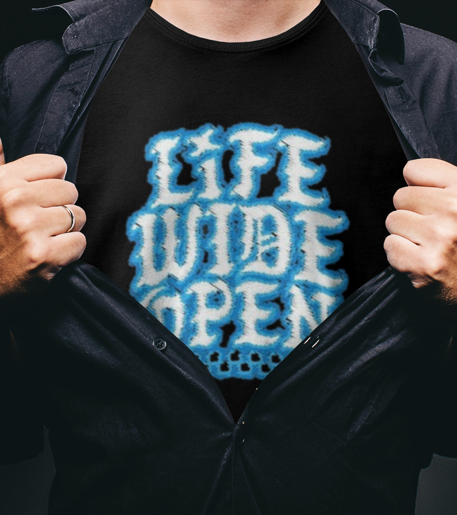 Life Wide Open Chrome Thread Cboystv Bold Blue Distressed Look T-Shirt