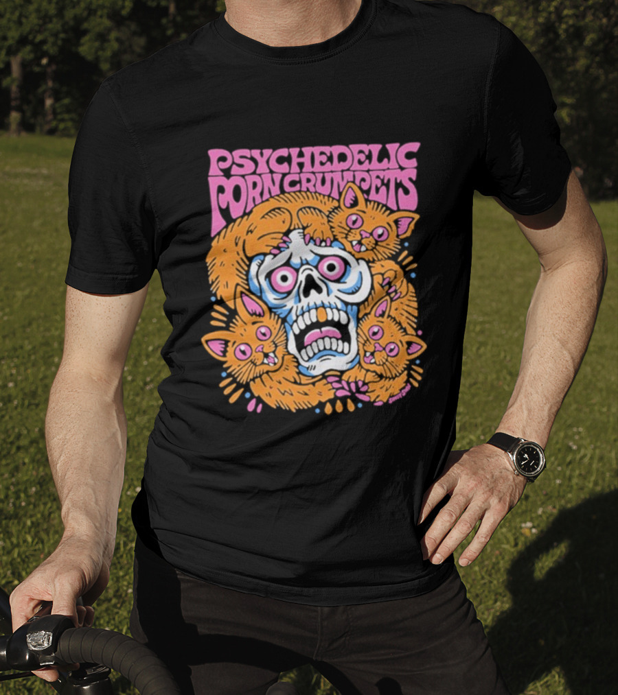 Psychedelic Porn Crumpets Cat Nootmare Skull And Cats T-Shirt