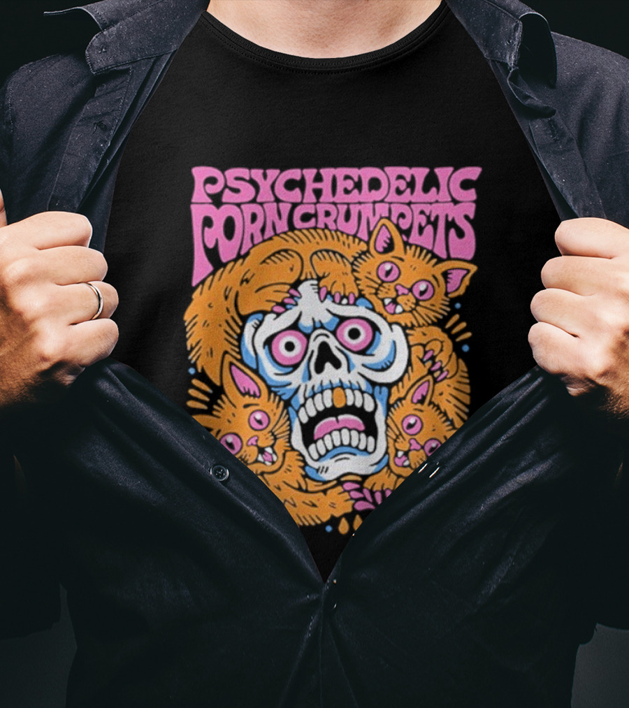 Psychedelic Porn Crumpets Cat Nootmare Skull And Cats T-Shirt