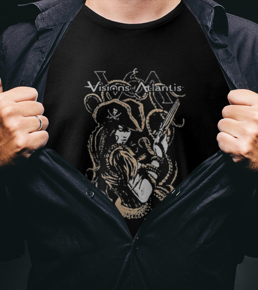 Visions Of Atlantis Full Metal Pirates Skull Captain And Trident T-Shirt