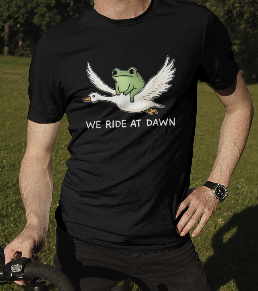 We Ride At Dawn Frog Riding Goose Funny Animal Adventure T-Shirt