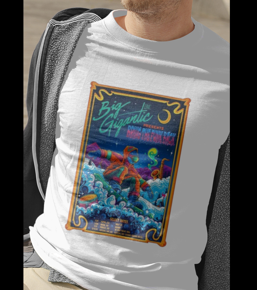 Big Gigantic Live Presents Bring The Funk Back Tour 2026 Snowboarding Adventure Moon Saxophone Select Dates Aspen Boulder Frisco Crystal Bay T-Shirt