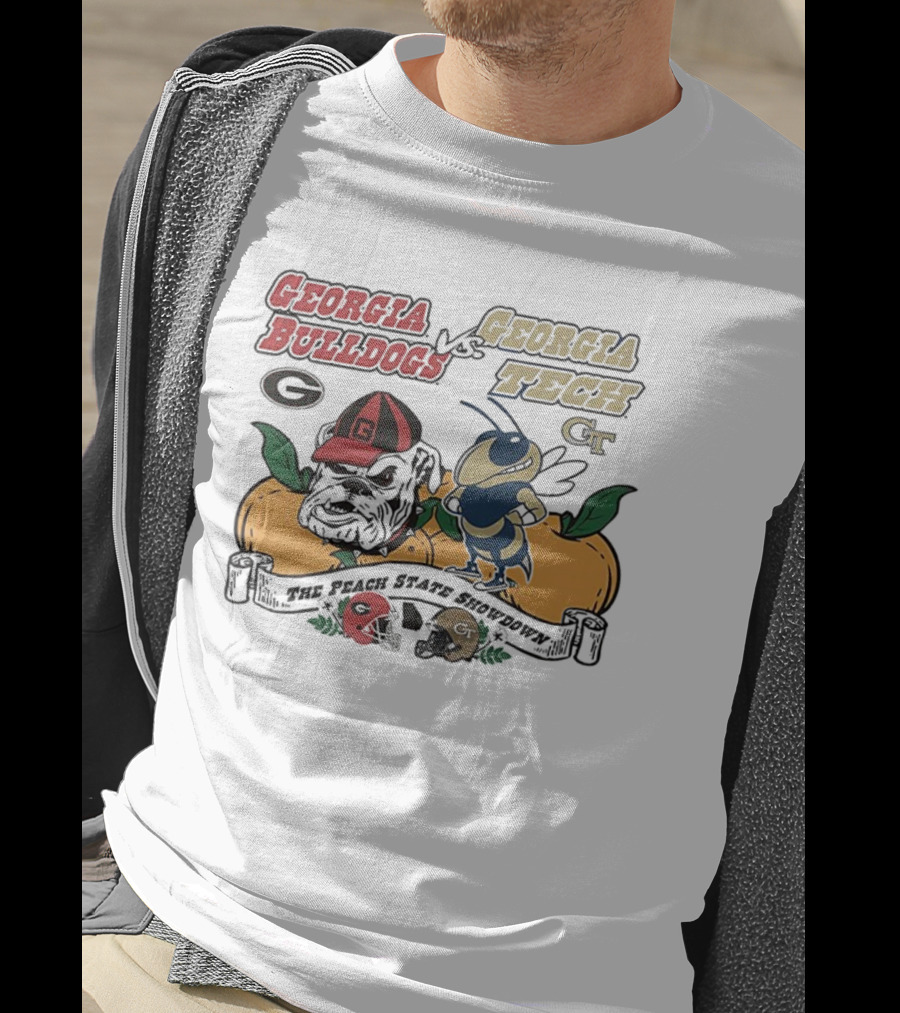 Georgia Bulldogs Vs Georgia Tech Yellow Jackets Peach State Showdown Mascot Battle T-Shirt