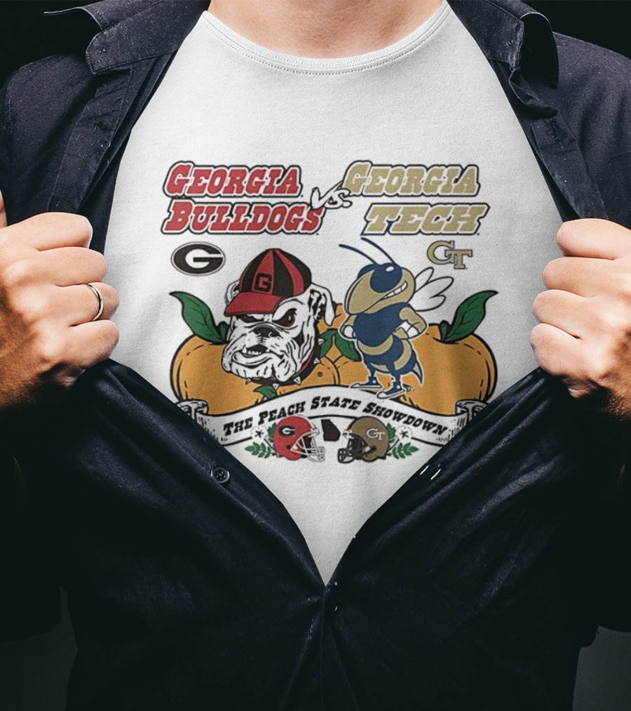 Georgia Bulldogs Vs Georgia Tech Yellow Jackets Peach State Showdown Mascot Battle T-Shirt
