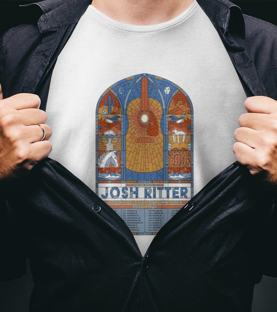 Josh Ritter A Book Of Gold Thrown Open 2026 Tour Stained Glass Guitar Art T-Shirt